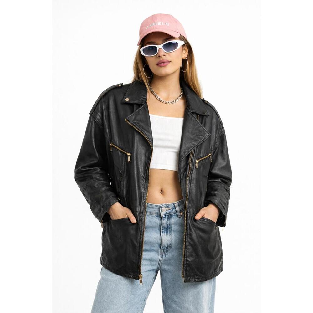 Diana Marco 100% Leather Moto Jacket Black Asymmetrical Biker Vintage Size 16
